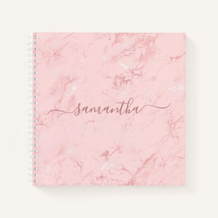 Carnet Marbre Rose Pâle de Luxe Signature Nom