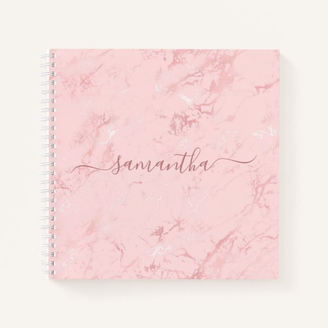 Carnet Marbre Rose Pâle de Luxe Signature Nom (Devant)