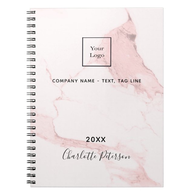 Carnet Marbre rose pâle nom élégant logo d'entreprise (Devant)