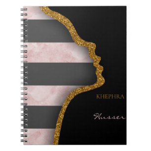 Carnet Marbre rose Parties scintillant Or Noir et gris No