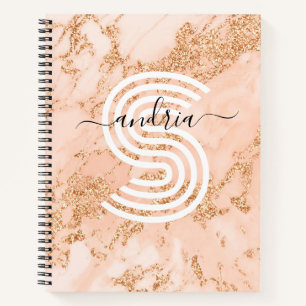 Carnet Marbre rose Parties scintillant or, Nom du script 