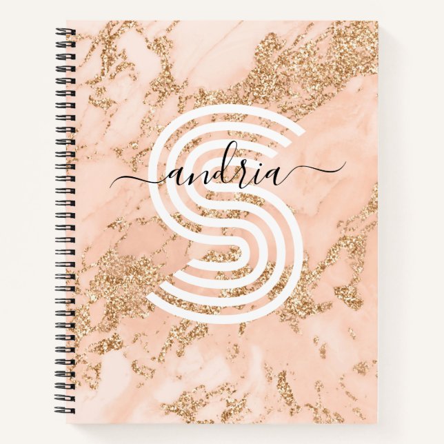 Carnet Marbre rose Parties scintillant or, Nom du script  (Devant)