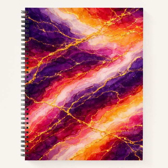 Carnet Marbre Royal Plum & Framboise avec Veinage Doré (Devant)