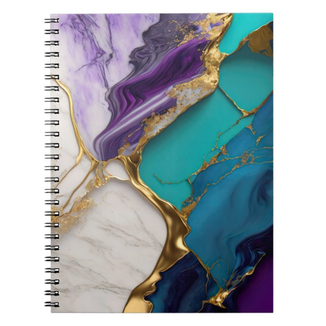 Carnet Marbre Royal Sarcelle & Améthyste avec Veines d'Or (Devant)