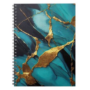 Carnet Marbre sarcelle profond avec veines d'or audacieus