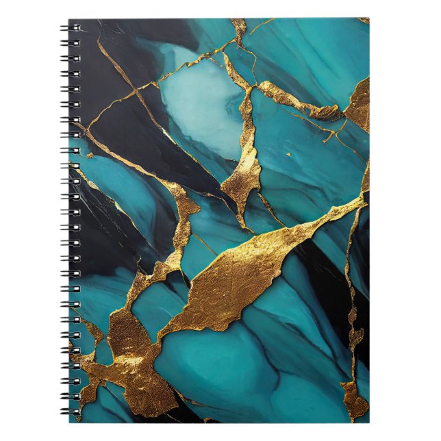 Carnet Marbre sarcelle profond avec veines d'or audacieus (Devant)