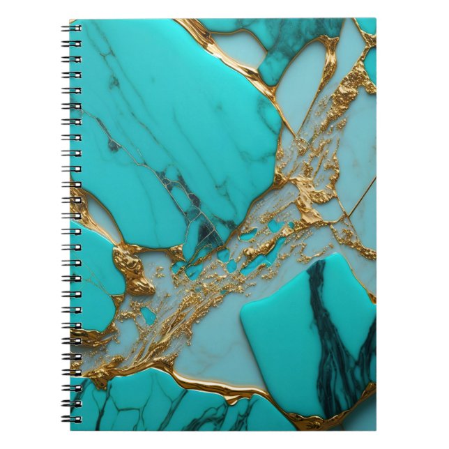 Carnet Marbre Turquoise avec Veines Dorées (Devant)