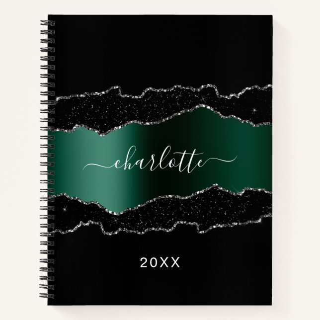 Carnet Marbre vert émeraude noir nom de la parties scinti (Devant)