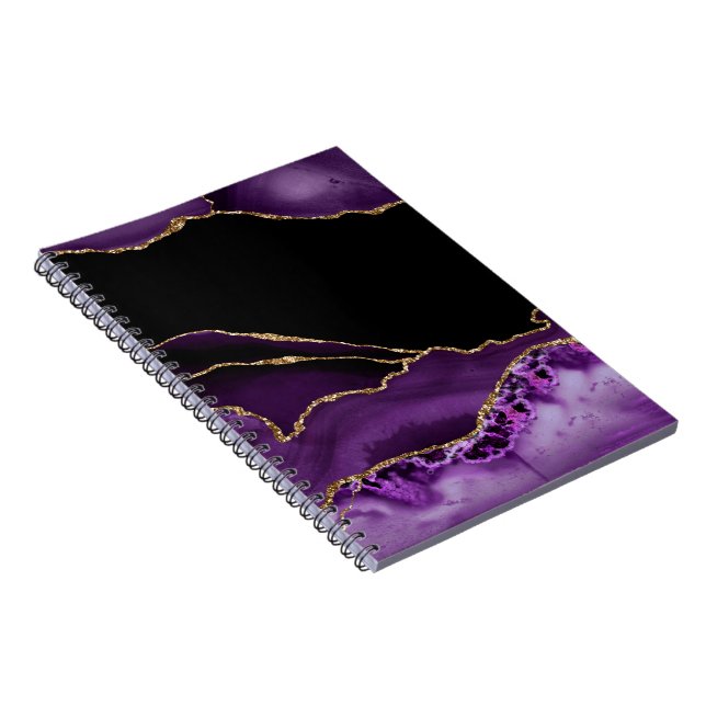 Carnet Marbre Violet Noir Agate Glamour Sombre Doré (Côté Droit)