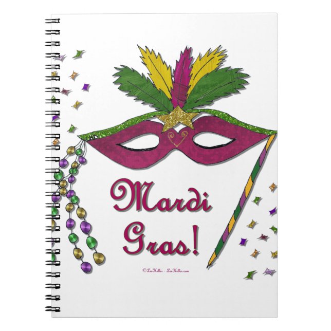 Carnet Mardi Gras Mask Feather Beads (Devant)