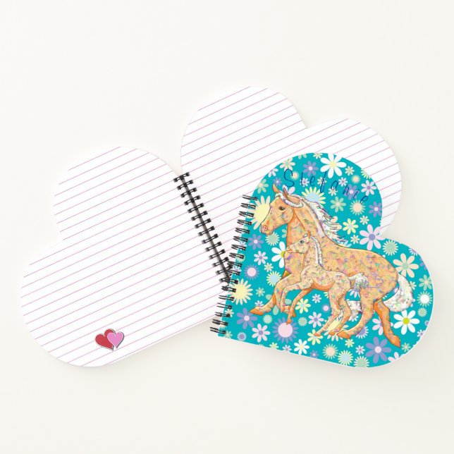 Carnet Mare & Foal Palomino Orange (fleurs/turquoise) (Intérieur)