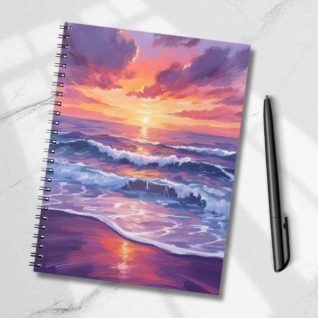 Carnet Marée Violette | Couché de Soleil Violet Peinture  (Créateur téléchargé)