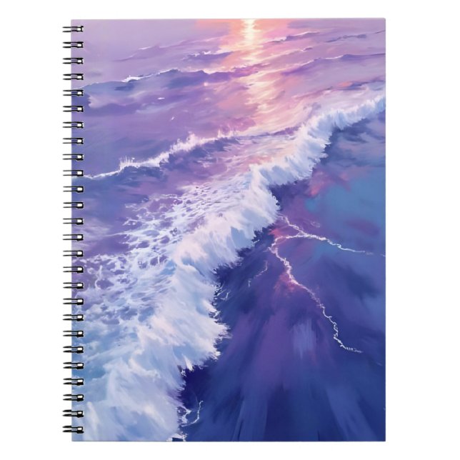 Carnet Marée Violette | Peinture Aquarelle Vagues Océaniq (Devant)