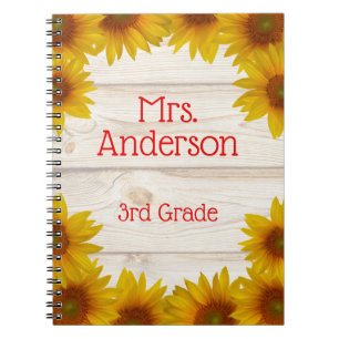 Carnet Marguerite jaune de l'enseignant sur Shiplap