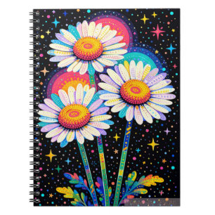 Carnet Marguerites arc-en-ciel psychédéliques sous un cie
