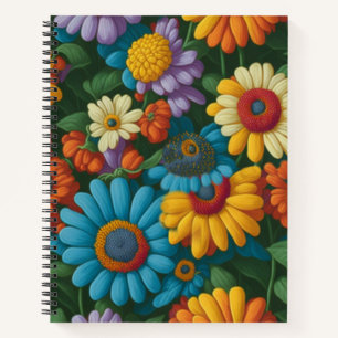 Carnet Marguerites colorées de style les années 70 rétro