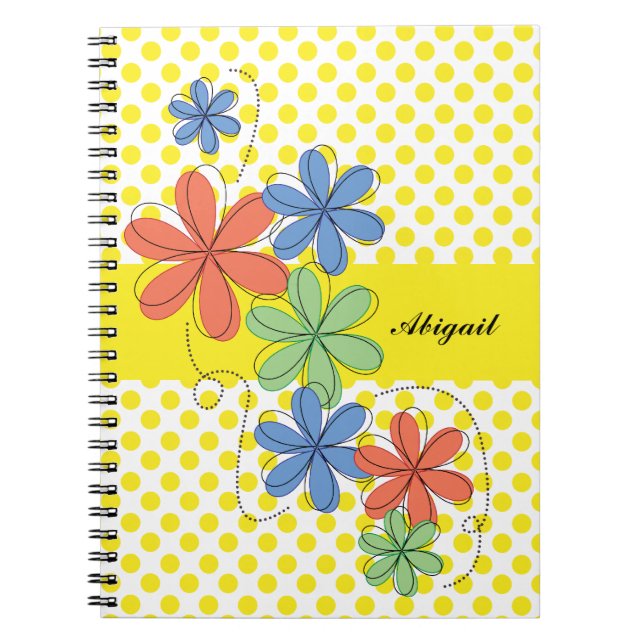 Carnet Marguerites colorées, pois jaune, personnalisé (Devant)