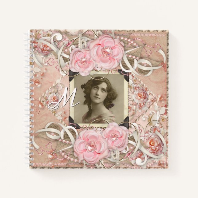Carnet Mariage Anniversaire Victorien Bride Roses perles (Devant)