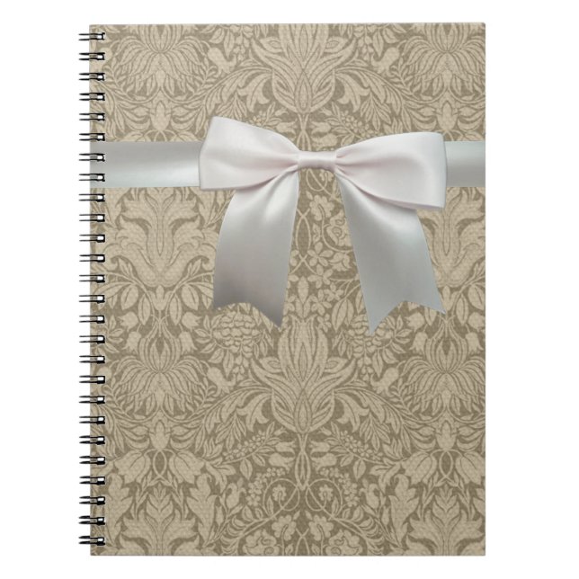 Carnet Mariage Antique Dentelle Lin Blanc Classique Joli (Devant)