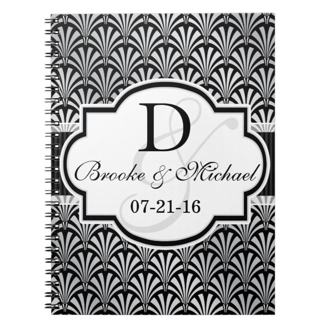 Carnet Mariage Art déco Vintage Noir & Argent (Devant)