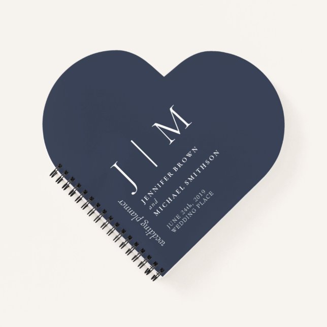 Carnet Mariage d'amour simple formel bleu marine et blanc (Devant)