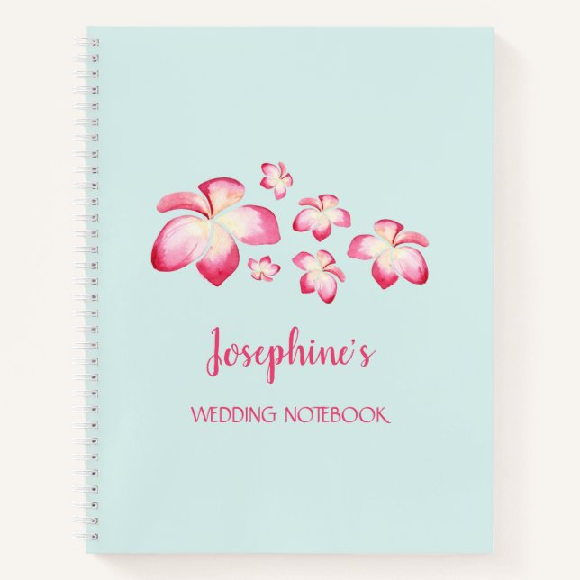 Carnet Mariage d'aquarelle rose de la Plumeria tropicale (Devant)