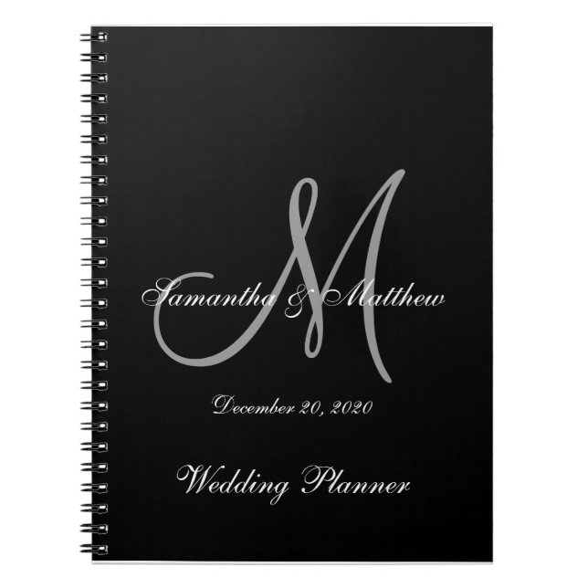 Carnet Mariage de monogramme noir gris (Devant)