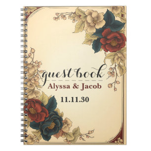 Carnet Mariage de trame dorée Roses rouges personnalisées