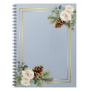 Carnet Mariage d'hiver Roses blanches Or Dusty Bleu