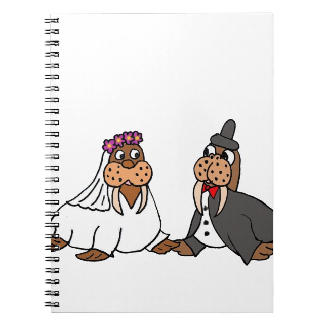 Carnet Mariage drôle de jeunes mariés de morse (Devant)
