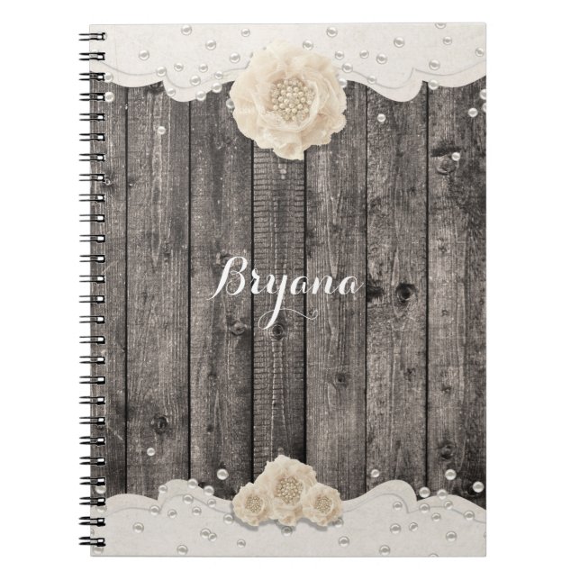 Carnet Mariage Fleur Blanche Romantique & Perles Bois Rus (Devant)