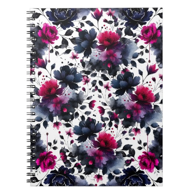 Carnet Mariage Fleur Bleu Minuit Bourgogne Amande (Devant)