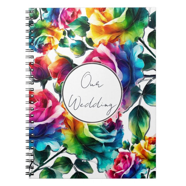 Carnet Mariage Fleuriste Noir & Blanc Roses Arc-en-ciel (Devant)