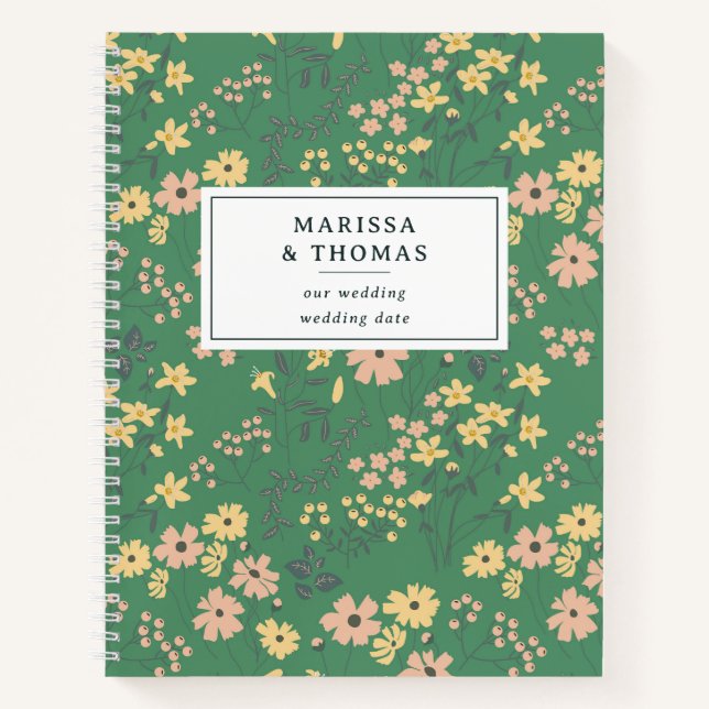 Carnet Mariage Floral Vert Bohème Moderne (Devant)