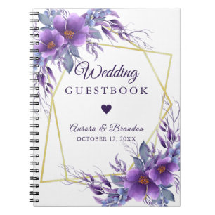 Carnet Mariage Guest Purple Floral Gold Cadre géométrique
