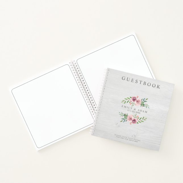 Carnet Mariage GuestBook Photo sur bois sur couronne rose (Intérieur)