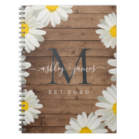 Mariage M. Mme Monogram Daisies Floral Rustic Wood