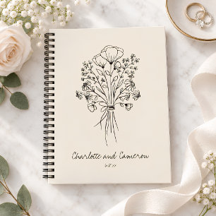 Carnet Mariage Personnalisé Dessin Floral Bohème Ivoire