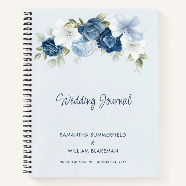 Carnet Mariage Personnalisé Floral Bleu Poussière Chic (Devant)
