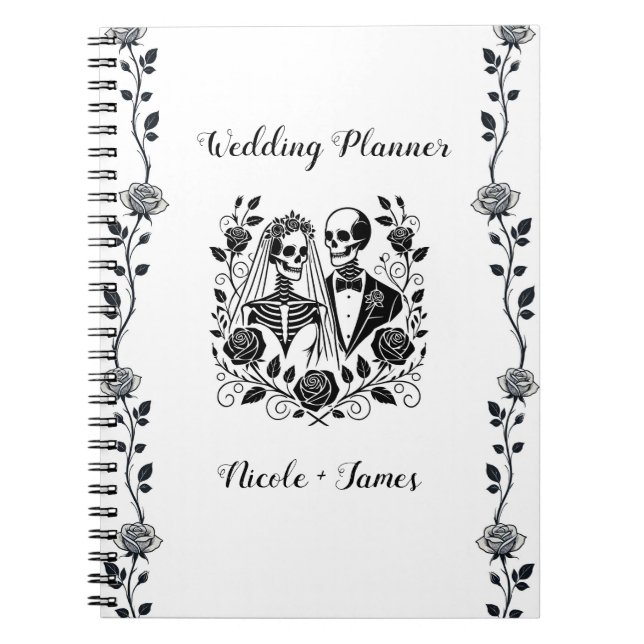 Carnet Mariage squelette floral rose noir et blanc   (Devant)