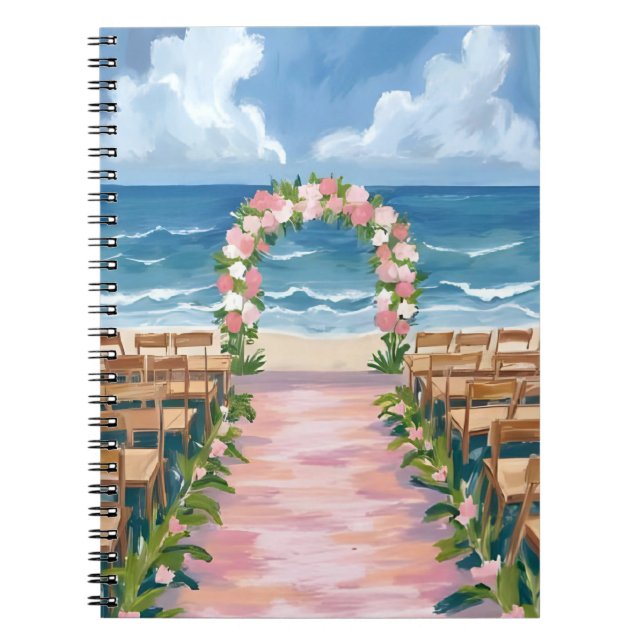 Carnet Mariage sur la Plage Aisle Fleurs Aquarelle (Devant)
