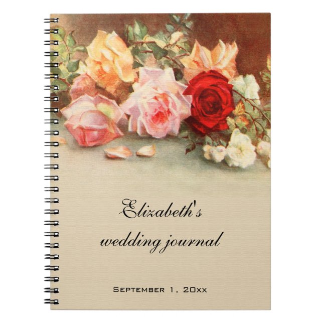 Carnet Mariage vintage, Fleurs Roses antiques Floral (Devant)