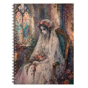Carnet Mariée Cadavérique Gothique Art de Verre Peint Whi