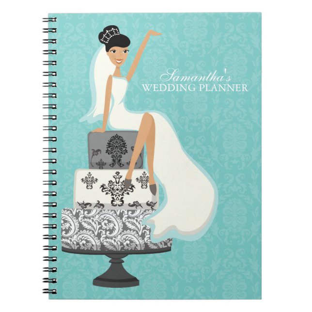 Carnet Mariée noire haïred sur gâteau Mariage {aqua} (Devant)