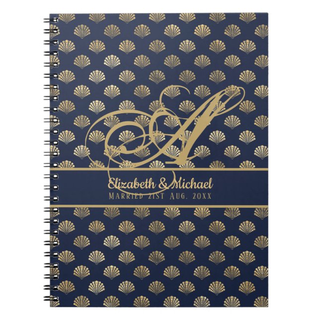 Carnet Mariés ART Déco Bleu Nuit Or Coquilles (Devant)