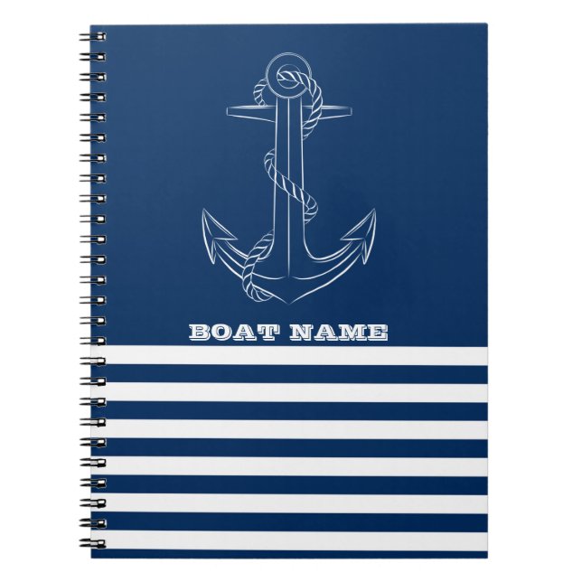Carnet Marin Ancre Naissance Bleu Marine Rayé (Devant)
