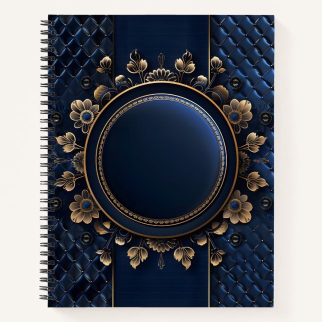 CARNET MARINE BLEU ET OR MODERNE PLAID MOTIF (Devant)