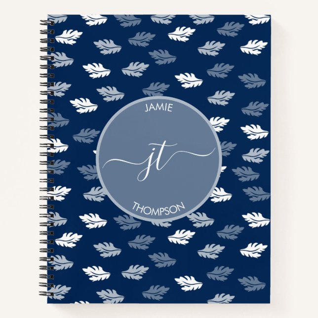 Carnet Marine Blue Antique Feuille Motif Monogramme (Devant)