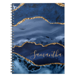 Carnet Marine Blue et Faux Gold Parties scintillant marbr