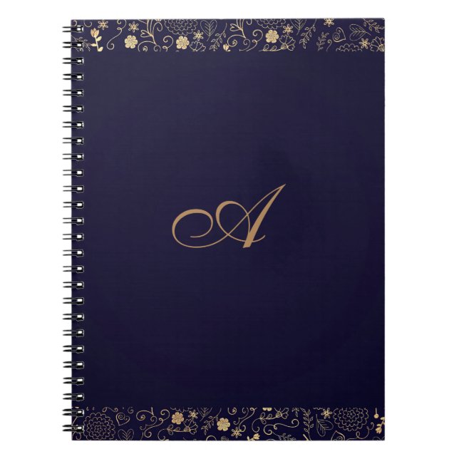 Carnet Marine Blue & Gold Elegant Rustic Floral Foil (Devant)